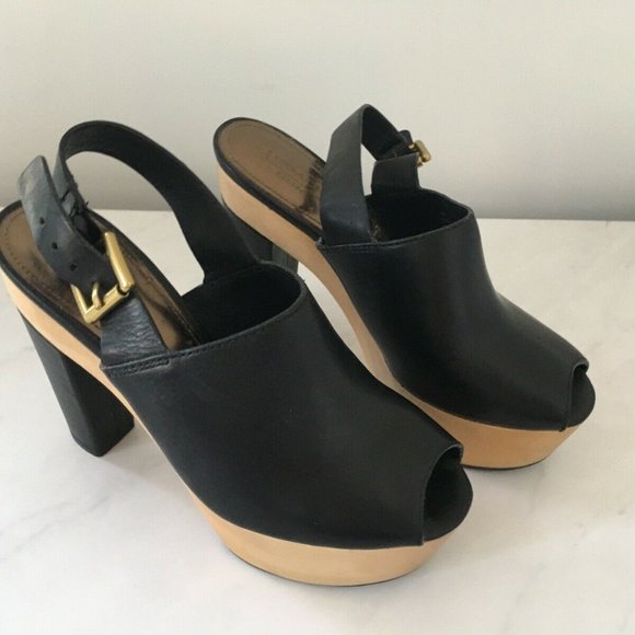 Coach Platform Black Leather Petrina Platform Block Heels - Size 6 - Picture 4 of 7